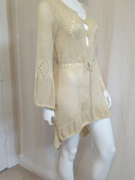 Hi-low Crochet Dress Tan  Medium - Picture 3 of 6